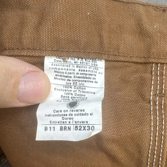 Carhartt B11 Washed Duck Work Pants‎ Brown 52x30 Men's Heavy Duty Canvas